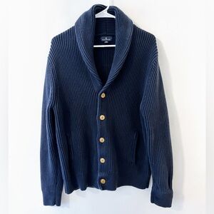 BROOKS BROTHERS navy blue ribbed heavy cotton fisherman sweater shawl cardigan M